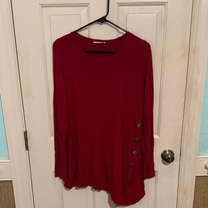 Reborn J Burgundy Long Sleeve Top with Button Accents
